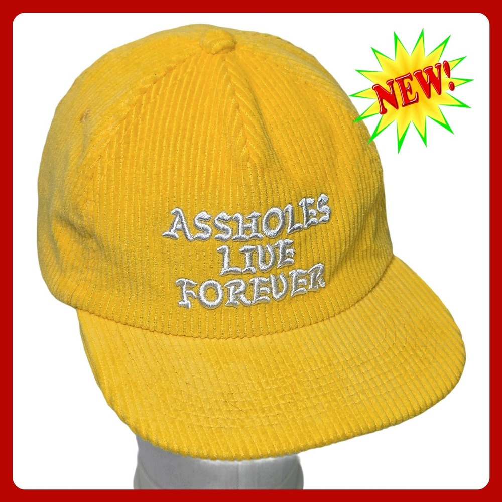 Linda Finegold Assholes Live‎ Forever Snapback Yellow Corduroy Mens Hat OSFM Cap